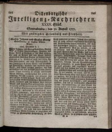 XXXV. Stück. Sonnabends: den 30. August 1777.