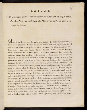 Lettre De Monsieur Kuhn...