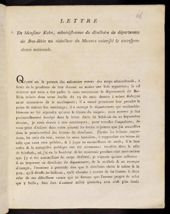 Lettre De Monsieur Kuhn...
