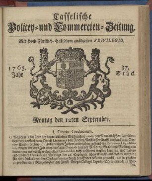 37. Stueck, Montag den 12ten September 1763