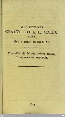 Oratio Pro A. L. Archia, Poeta. Novis curis emendatior