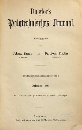 Dingler's polytechnisches Journal. 235. 1880 = 5. Reihe Bd. 35