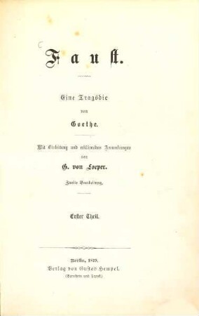 Faust : eine Tragödie, 1. Theil