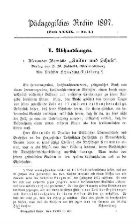 Wernicke, Alexander: "Kultur und Schule", Osterwieck/Harz