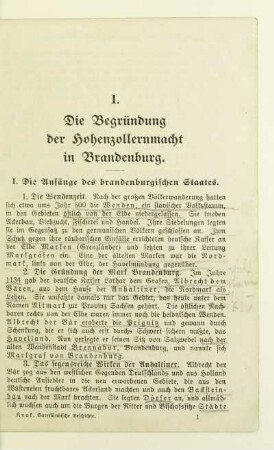 I. Die Begründung der Hohenzollernmacht in Brandenburg