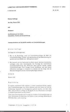 Drucksachen 3151-3350: Anträge, Anfragen, Gesetzentwürfe