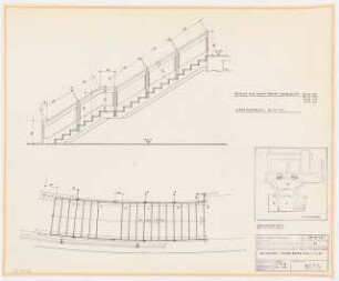 Schauspielhaus, Wuppertal: Treppenanlage: Geländer der Foyertreppe Schnitt, Grundriss 1:20