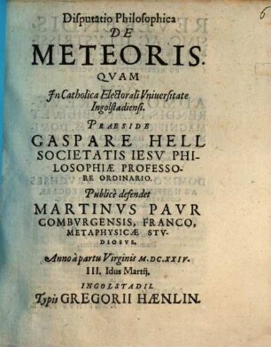 Disputatio Philosophica De Meteoris