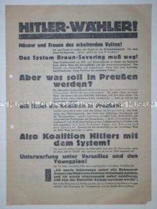 Propagandaflugblatt der KPD zu den Preußischen Landtagswahlen 1932