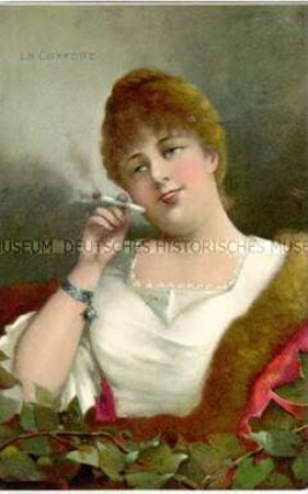 Postkarte mit rauchender Frau