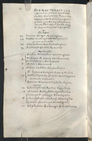 Winterhalbjahr 1560/1561. Rektorat Leonhart Fuchs