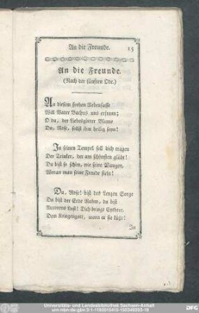 An die Freunde. (Nach der fünften Ode.)