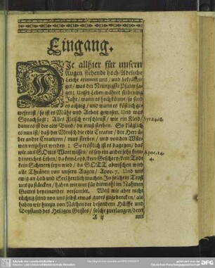 Leichenpredigt : Christliche Leichpredigt, Eingang, Der Text, Auslegung