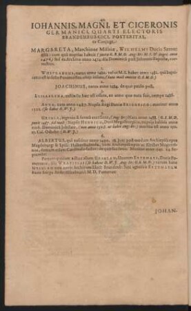 Johannis, Magni, Et Ciceronis Germanici, Quarti Electoris Brandenburgici, Posteritas, ex Coniuge