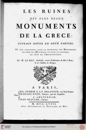 Les ruines des plus beaux monuments de la Grèce