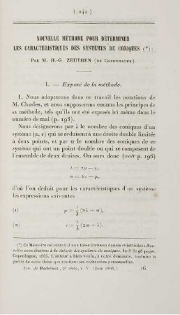 Nouvelle méthode pour déterminer les caractéristiques des systèmes de coniques.