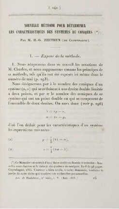 Nouvelle méthode pour déterminer les caractéristiques des systèmes de coniques.