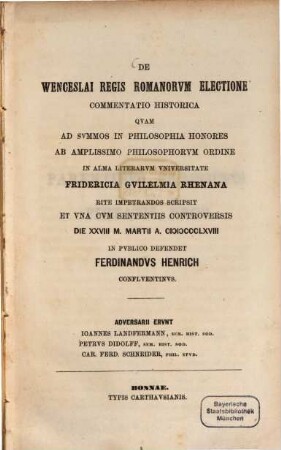De Wenceslai Regis Romanorum electione commentatio historica