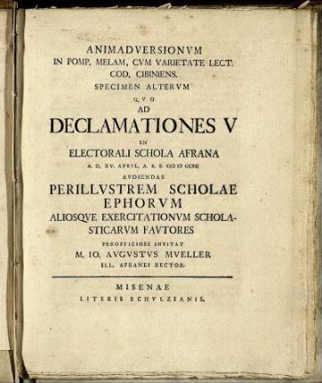 Spec. 2: Animadversionum In Pomp. Melam, Cum Varietate Lect. Cod. Cibiniens. Specimen Alterum.