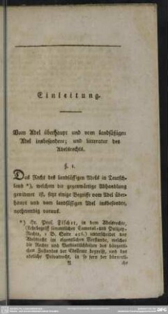 Einleitung. Vom Adel überhaupt und vom landsäßigen Adel insbesondere; und Litteratur des Adelsrechts