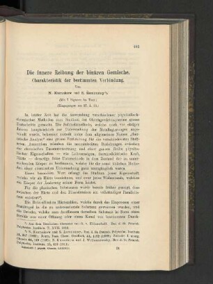 Die innnere Reibung der binären Gemische. Charakteristik der bestimmten Verbindung