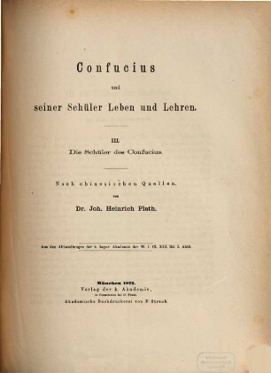 Confucius und seiner Schüler Leben und Lehren : nach chinesischen Quellen, III
