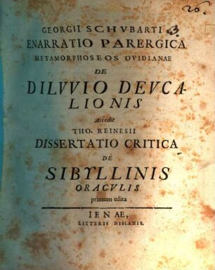 Enarratio parergica Metamorphoseos Ovidianae de diluvio Deucalionis