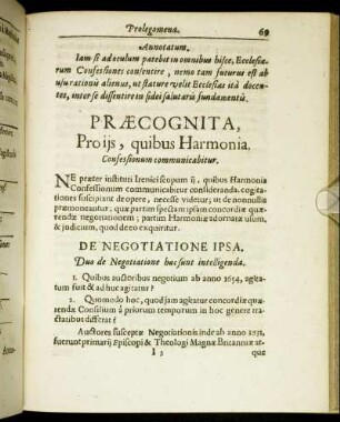 Præcognita, Proiis, quibus Harmonia Confessionum communicabitur.