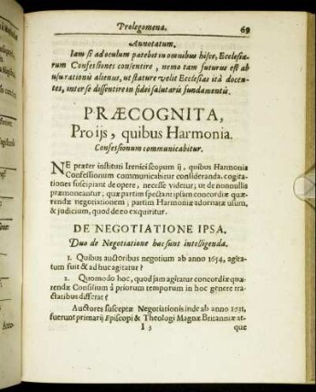 Præcognita, Proiis, quibus Harmonia Confessionum communicabitur.
