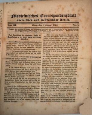 Medicinisches Correspondenzblatt rheinischer und westfälischer Ärzte. 3. 1844