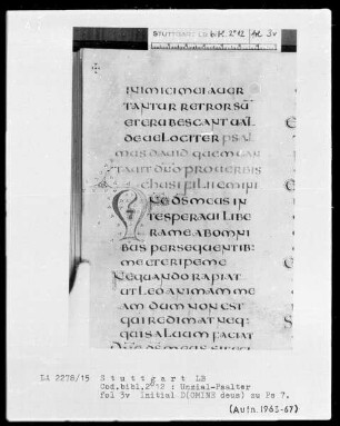 Lateinischer Psalter in Unzialschrift, 3 Bände — Initiale D(omine deus), Folio 3verso
