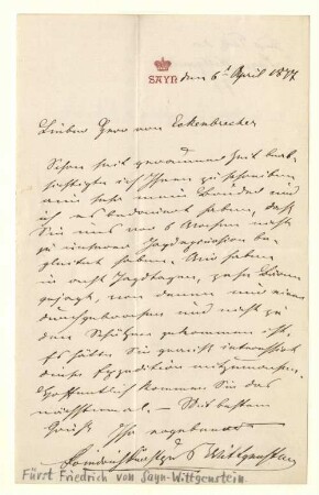 Eigenhändiger Brief mit Unterschrift