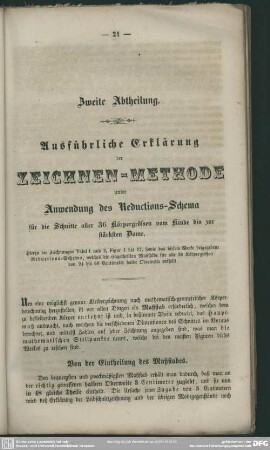 Zweite Abtheilung. Ausführliche Erklärung der Zeichnen-Methode unter Anwendung des Reductions-Schema