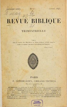 Revue biblique. 2. 1893