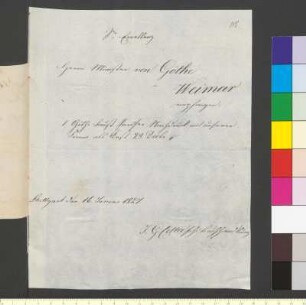 Brief von Cottasche Buchhandlung an Goethe, Johann Wolfgang von