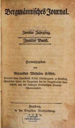 Bergmännisches Journal. 1789, 2 = Jg. 2