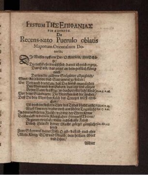 Festum Tes Epiphanias Tu Soteros, De Recens-nato Puerulo oblatis Magorum Orientalium Dominariis
