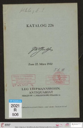Nr. 226: Katalog: Goethe