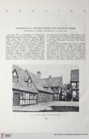 19: Konferencja w sprawie muzeów pod otwartym niebem : Kopenhaga, Aarhus, Stockholm, 5-9 lipca 1957