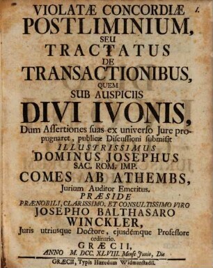 Violatae concordiae postliminium, seu tractatus de transactionibus