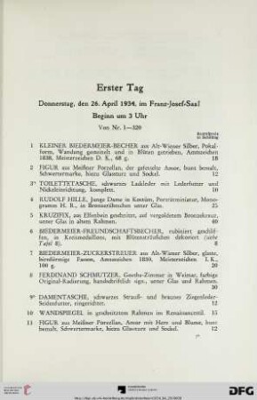 Erster Tag: Donnerstag, den 26. April 1934, im Franz-Josef-Saal, Beginn um 3 Uhr (Nr. 1-320)