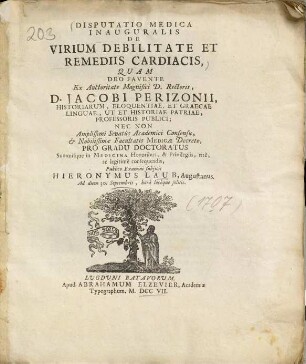 Disputatio Medica Inauguralis De Virium Debilitate Et Remediis Cardiacis