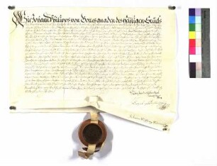 Kurfürst Johann Philipp zu Mainz als Bischof von Würzburg an Johann Friedrich von Hohenlohe verleiht Kälberbach; Siegel.