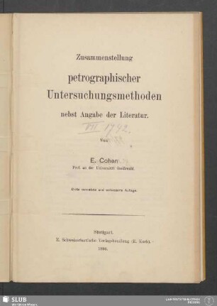 Zusammenstellung petrographischer Untersuchungsmethoden : nebst Angabe der Literatur