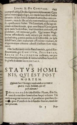 IV. Status Hominis, Qui Est Post Mortem.