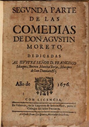 Comedias de Dom Moreto. 2. (1676)