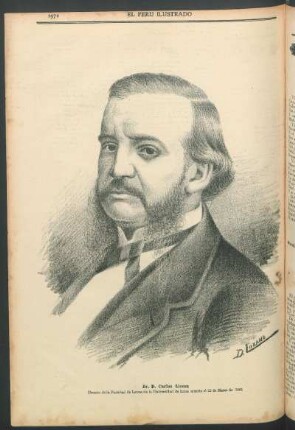[Retrato de] Dr. D. Carlos Lisson : Decano de la Facultad de Letras de la Universidad de Lima muerto el 22 de Marzo de 1891.