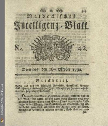 No. 42. Dienstag, den 16ten Oktober 1792