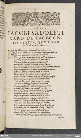 Poemata Iacobi Sadoleti Card. De Laocoontis Statua, Quae Romae in Vaticano spectatur