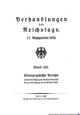 Verhandlungen des Reichstages. Stenographische Berichte. 426, 426. 1928